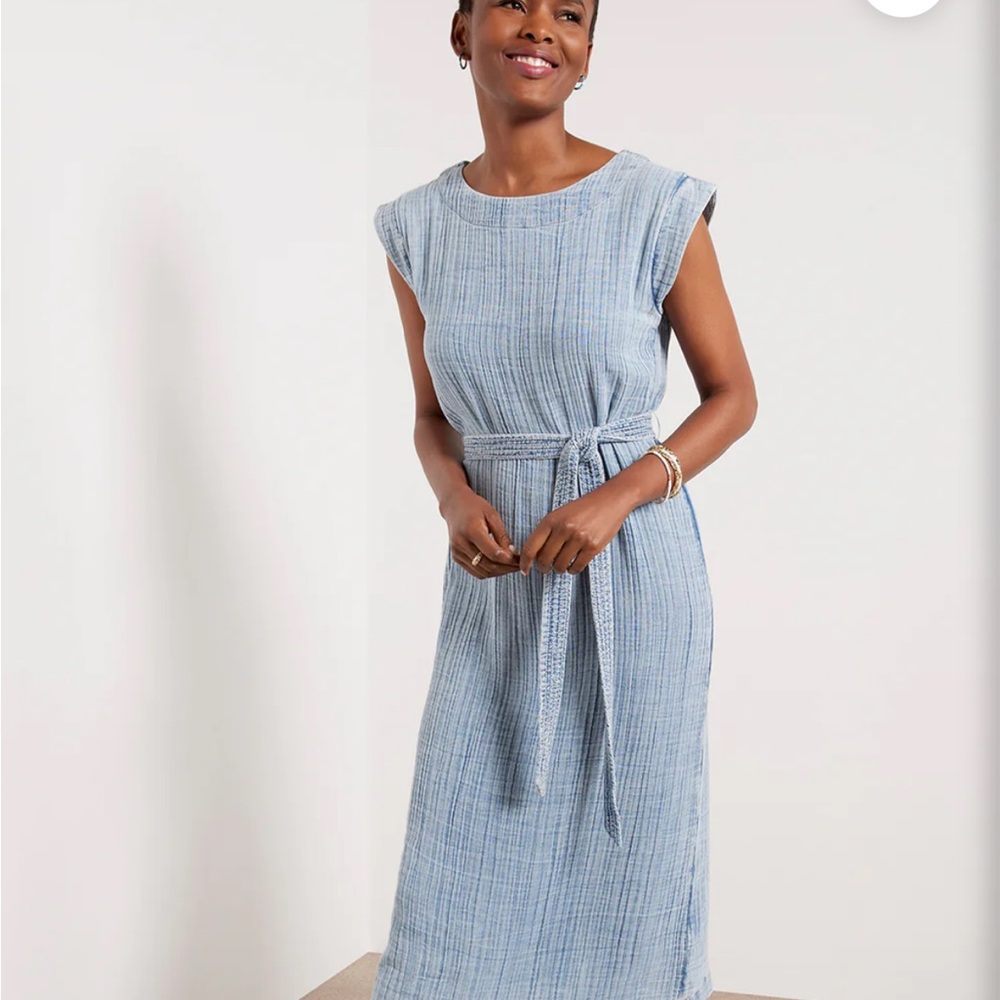 Faherty Light Blue Textured Midi Dress